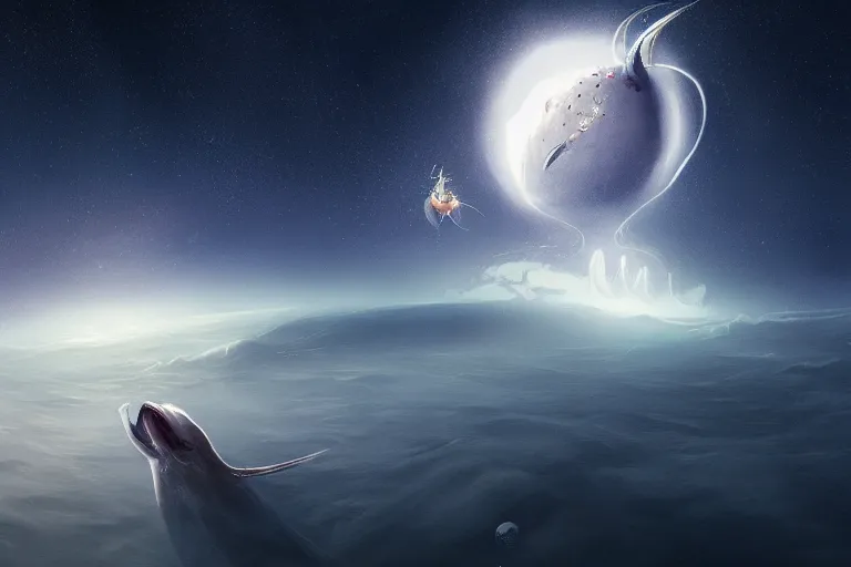 Image similar to the moon is the lure of an angler fish in the ocean of the sky by jessica rossier