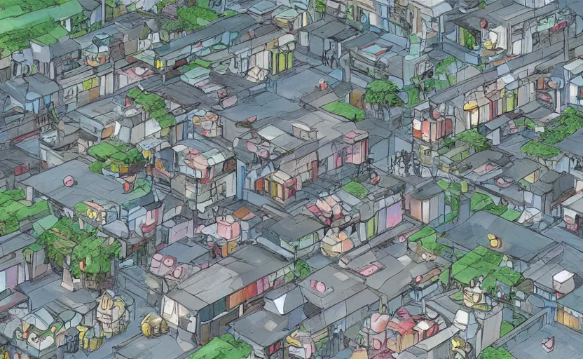 Prompt: a realistic cell - shaded studio ghibli concept art from paprika ( 2 0 0 6 ) of an overpopulated construction site city filled with living cars with faces and eyes, portal, hd, 4 k, hq