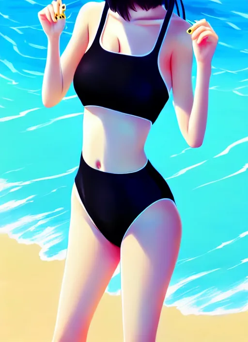 Prompt: ulzzang korean girl wearing two - piece swimsuit portrait, ilya kuvshinov, anime, pixiv top monthly, trending on artstation, cinematic, danbooru, zerochan art, kyoto animation