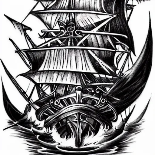 prompthunt A tattoo design on paper of a pirate ship on paper black and  white highly detailed tattoo realistic tattoo realism tattoo
