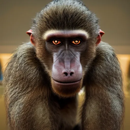 Image similar to hyperrealistic dslr film still of arnold schwarzenegger disguised as baboon, stunning 8 k octane comprehensive 3 d render, inspired by istvan sandorfi & greg rutkowski & unreal engine, perfect symmetry, dim volumetric cinematic lighting, extremely hyper - detailed, incredibly real lifelike attributes & flesh texture, intricate, masterpiece, artstation, stunning