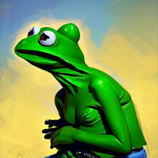 Prompt: Greg Manchess portrait painting of a Kermit the frog as Overwatch character, medium shot, asymmetrical, profile picture, Organic Painting, sunny day, Matte Painting, bold shapes, hard edges, street art, trending on artstation, by Huang Guangjian and Gil Elvgren and Sachin Teng