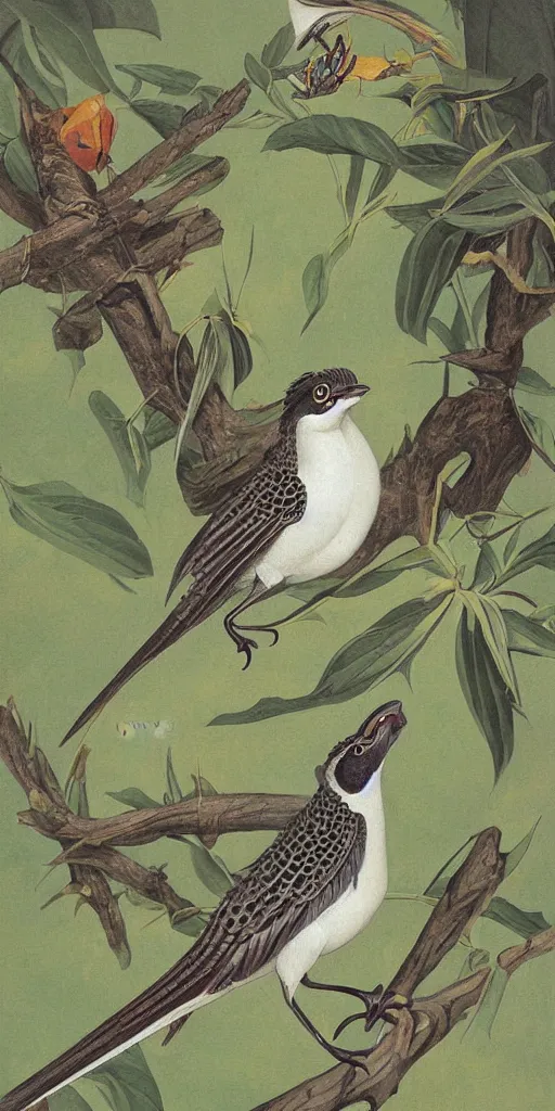 Prompt: field guide illustration painting of a dragon sparrow by john audubon and david allen sibley, detailed art