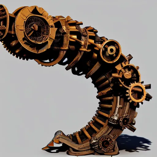 Prompt: 2d game art side view of mechanical steampunk worm with teeth, full body view, game character design, articulated joints, detailed, blank background, 8k, octane render, unreal engine, trending on artstation