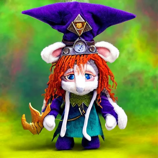 Image similar to dungeons and dragons foxfolk wizard druid as a chibi muppet plush wearing an ethereal star filled mage robes inspired by the star touched elves from dragon prince, photorealistic, photography, national geographic, sesame street