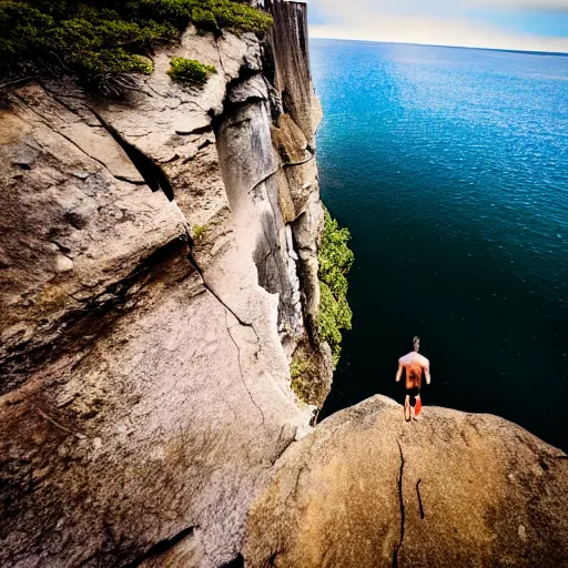 Image similar to man cliff jumping off the edge of the world