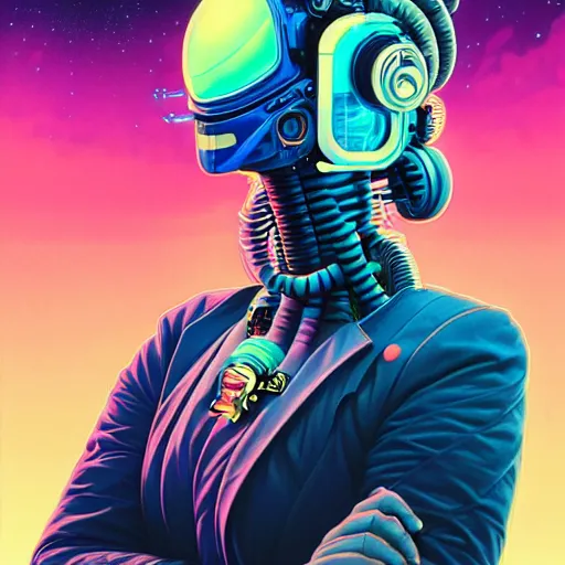 Image similar to high quality high detail portrait of a cyber diesel punk in an alien world,, tristan eaton, victo ngai, artgerm, rhads, ross draws, hyperrealism, intricate detailed, alphonse mucha, 8 k, sci - fi, pastel colors, artstation,