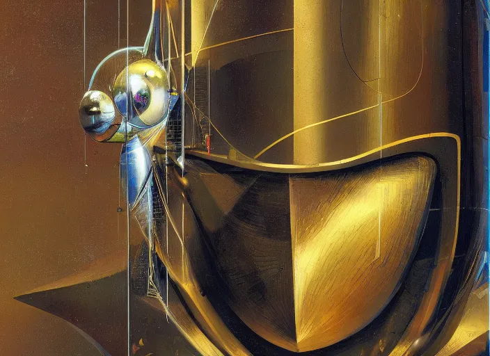 Image similar to a portrait headshot of sci fi metallic human, bright eyes, melancholic complex geometric figure liminal machinery by oskar schlemmer, moebius, john berkey, oil on canvas, portrait facial head, featured on artstation, hd wallpaper