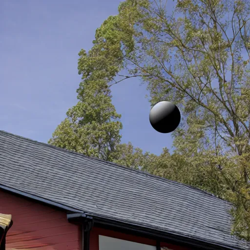 Prompt: black sphere over the house