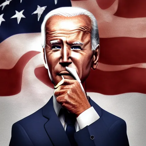 Prompt: joe biden smoking a giant rolled joint, smoke, amazing detail, realistic digital art, artstation