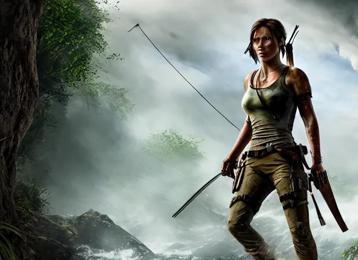 Image similar to film still of!!!! daisy edgar - jones!!! as lara croft in new tomb raider movie, 8 k