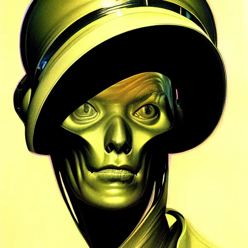 Image similar to medium portrait soft light, by syd mead and bernie wrightson, inspired by mars attacks, sharp high detail,