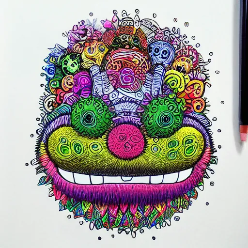 Prompt: colorful monster doodle art, intricate, kerby rosanes, white background