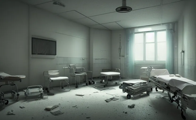 Image similar to an abandoned hospital room, octane render, artstation trending, highly detailded