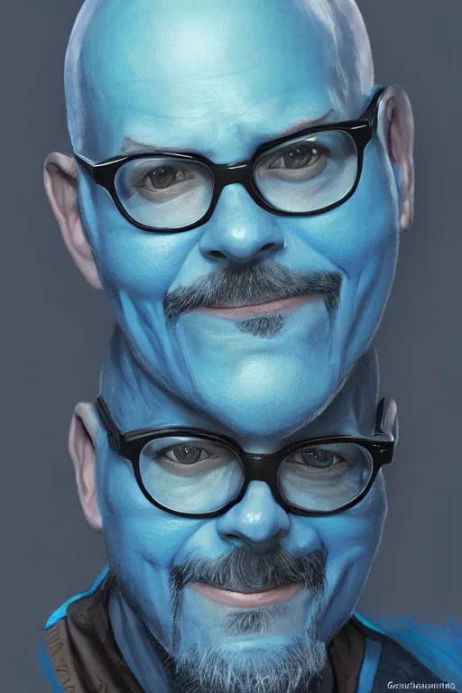 Prompt: David Cross as blue man. digital painting, artstation, concept art, smooth, sharp focus, illustration, art by artgerm and donato giancola and Joseph Christian Leyendecker, Ross Tran, WLOP