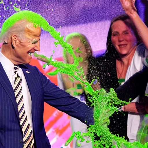 Image similar to joe biden getting slimed at the kids choice awards, dynamic, cinematic photo