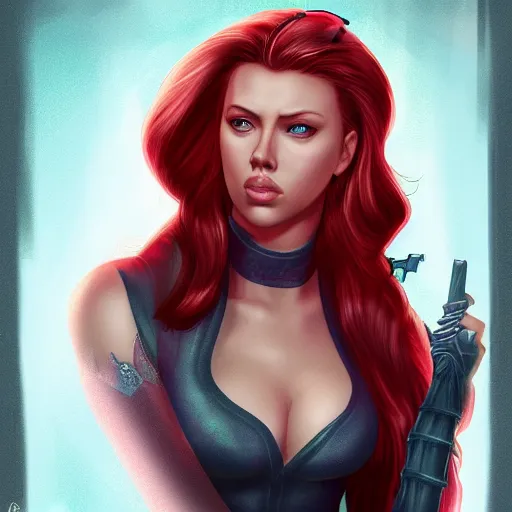 Image similar to scarlet Johansson in the style of a fantasy hero, digital art, artstation