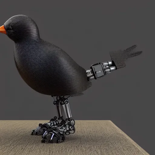 Image similar to a robotic corvid, vray, 55mm