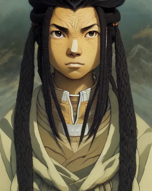 Prompt: sakka from avatar the last airbender, character portrait, portrait, close up, concept art, intricate details, highly detailed by greg rutkowski, michael whelan and gustave dore