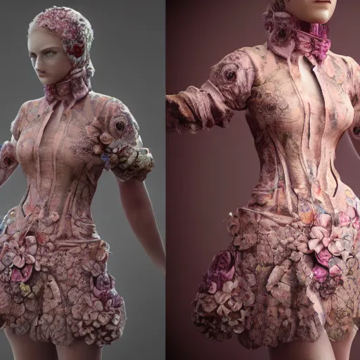 Image similar to cthulhy woman, clothes made out of flower, bedroom, ultra realistic, concept art, intricate details, highly detailed, photorealistic, octane render, 8 k