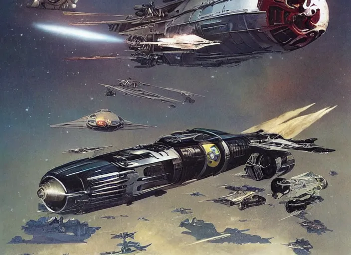 Prompt: ( ( ( ( ( classic vintage motorcycle, motorcycle concept art, sci - fi illustration, painting, star wars speeder ) ) ) ) ) by vincent di fate and john berkey and star wars!!!!!!!