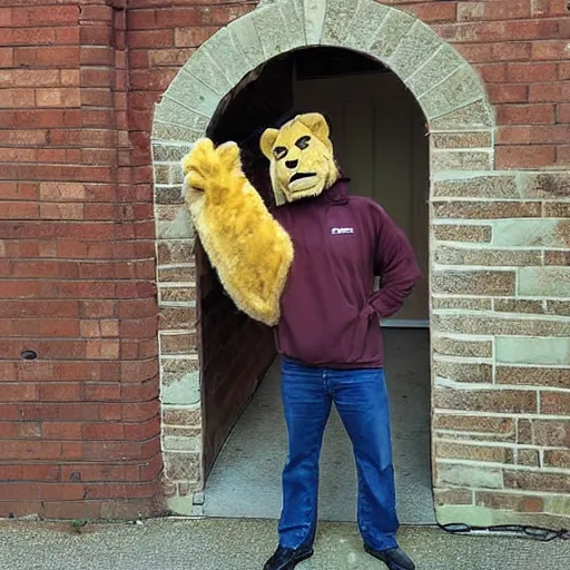 Prompt: a man in a lion costume, craigslist photo, basement