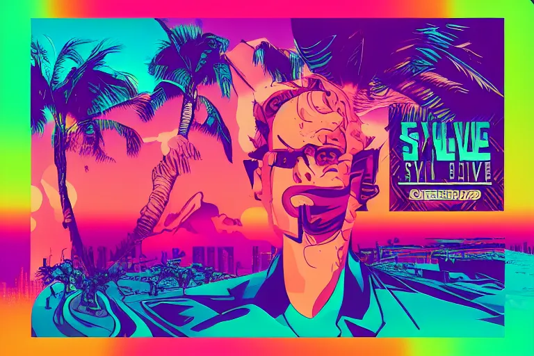 Prompt: synthwave belong logo social album cover