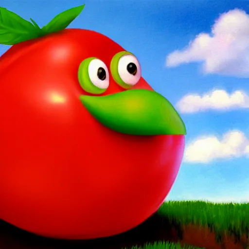 Prompt: a beautiful matte painting of bob the tomato, by steve argyle and mark arian