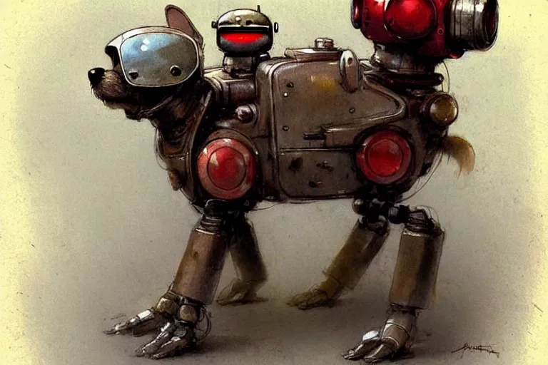 Image similar to adventurer ( ( ( ( ( 1 9 5 0 s retro future robot android dog. muted colors. ) ) ) ) ) by jean baptiste monge!!!!!!!!!!!!!!!!!!!!!!!!! chrome red