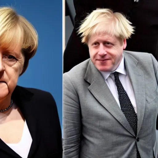 Image similar to angela merkel with hair style of boris johnson