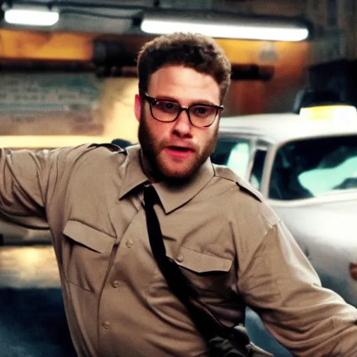 Prompt: Seth Rogen in taxi driver movie, 8k resolution, full HD, cinematic lighting, award winning, anatomically correct