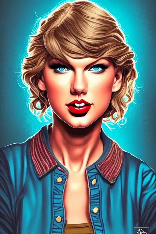 Image similar to a portrait of taylor swift, drawn by robbie trevino and dan mumford, poster, digital art, comic art, concept art,, single head, no double head,