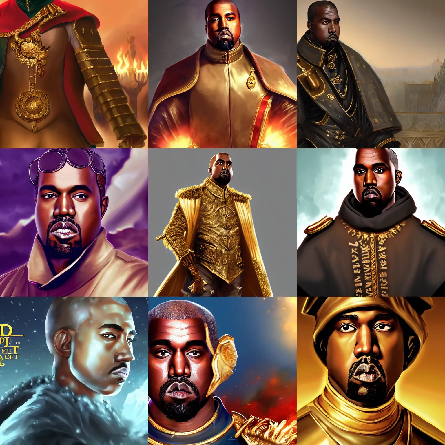 Prompt: Kanye West as emperor napoleon, League of Legends amazing splashscreen artwork, splash art, hd wallpaper, artstation