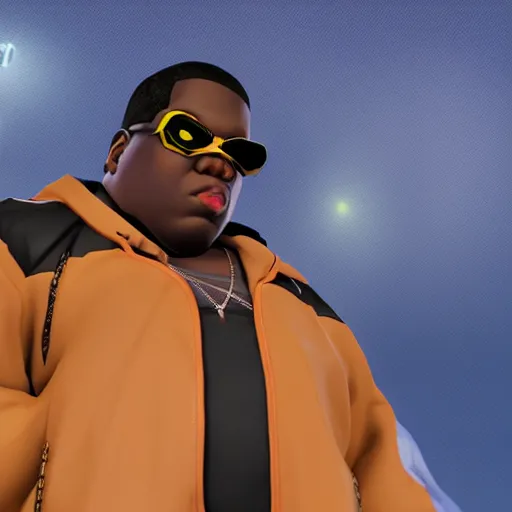 Image similar to biggie smalls as a overwatch hero, ingame, 4 k, clear focus, detailed,