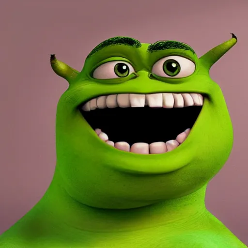 Image similar to shocked mike wazowski combined with shrek