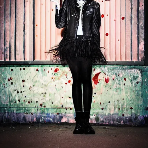 Prompt: flash portrait photography of punk and goth kids on the lower east side by annie leibowitz, colorful nighttime, raining!