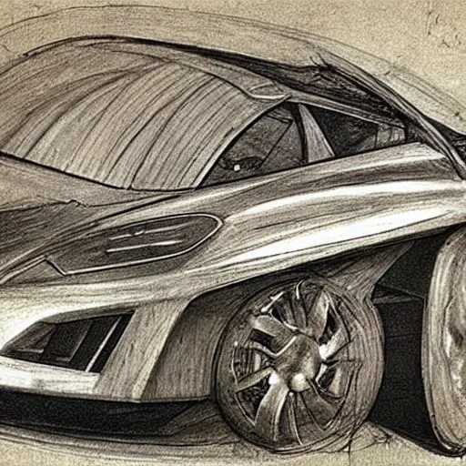 Image similar to a sketch of a supercar by leonardo da vinci