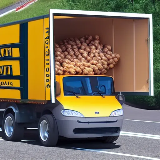 Image similar to human potatoes driving a mail truck going to heinz field in pittsburgh real life, 8 k, 4 k uhd, realistic, hyper realistic, super detailed, very detailed, detailed