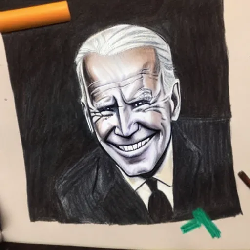 Image similar to a children's drawing of joe biden as batman, crayon, paper