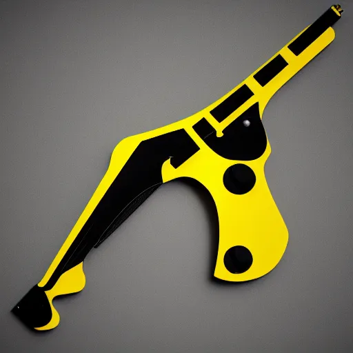 Image similar to black Pistol with yellow hydraulic parts concept art, white background