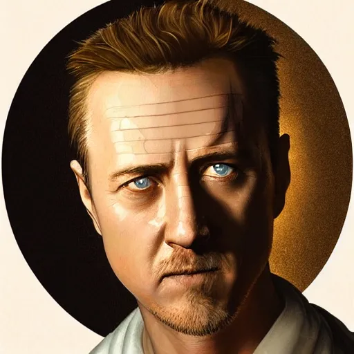 Prompt: a boiled egg with the shell peeling off revealing edward norton's face, highly detailed, dramatic lighting, concept art by caravaggio and greg rutkowski and artgerm