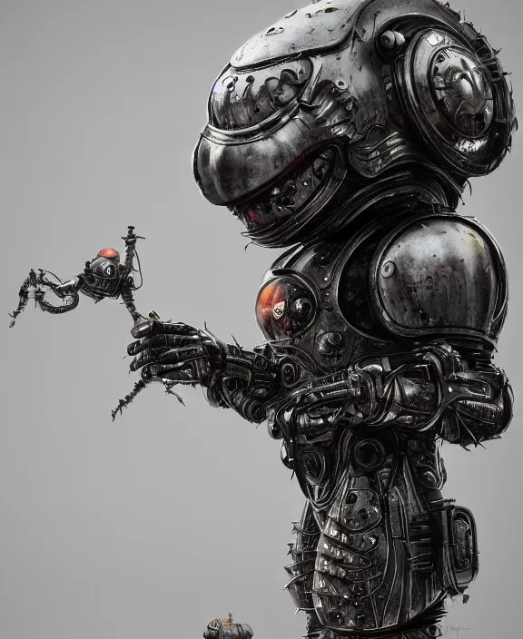 Image similar to a cybernetic mickey mouse with spiked armour, by hr giger and beksinski and stephan martiniere, 4 k resolution, detailed, 3 d render, unreal engine, octane render, trending on artstation