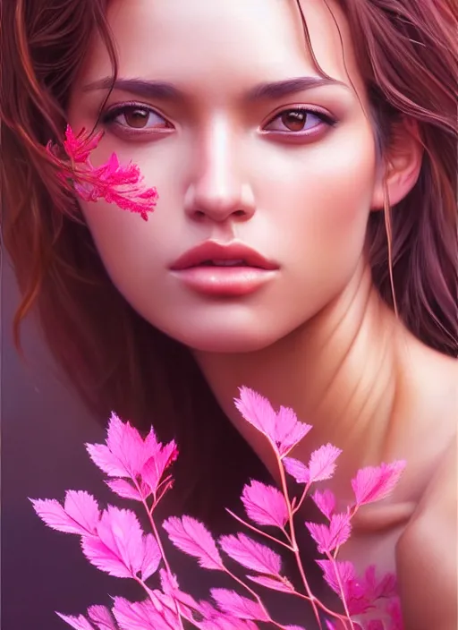 Prompt: photo of a gorgeous female in the style of stefan kostic, realistic, half body shot, sharp focus, 8 k high definition, insanely detailed, intricate, elegant, art by stanley lau and artgerm, extreme bokeh pink foliage