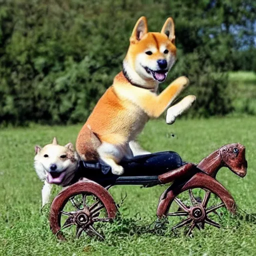 Image similar to shiba inu riding a war tortoise into battle