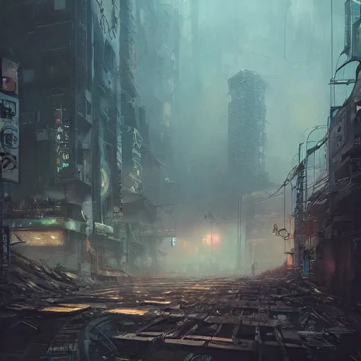 Image similar to tokyo in a post apocalyptic earth as seen by greg rutkowski, dark theme, enchanted, warm colors, high quality, waw, trending on artstation