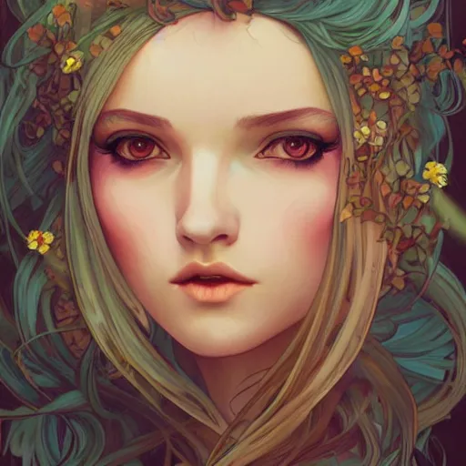 Image similar to a portrait in the style of anna dittmann and ross tran and alphonse mucha.