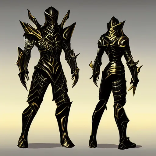 Image similar to infinity blade concept art, armor, black and gold