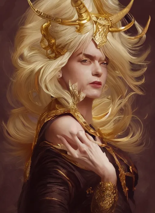 Image similar to fullbody!! dynamic movement pose, beautiful woman with white hair, big natural horns on her head, gold jewellery, dnd, face, fantasy, intricate, elegant, highly detailed, digital painting, artstation, concept art, smooth, sharp focus, illustration, art by artgerm and greg rutkowski and alphonse mucha