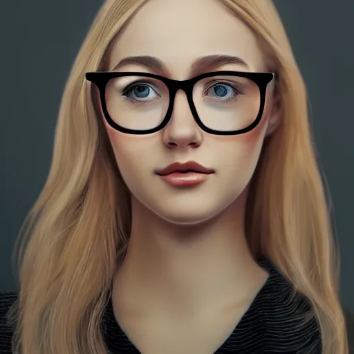 Prompt: portrait of beautiful young blonde woman with big eye-glasses, realistic pencil sketch, 4k, zoom out