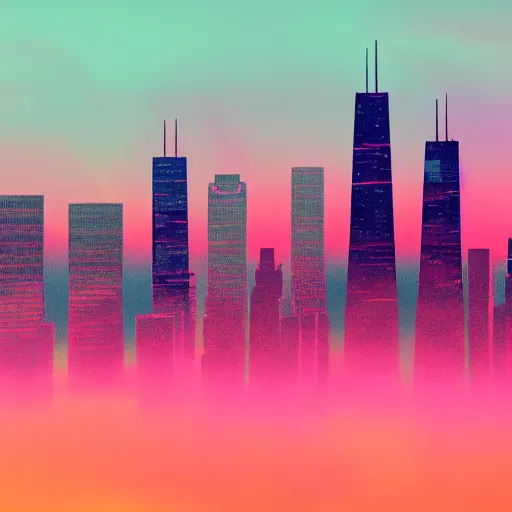 Prompt: Vaporwave Chicago Skyline, digital art, ultradetailed, moody, trending on reddit, trending on artstation, 8K high quality